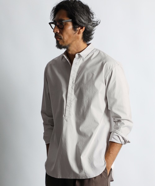 The DUFFER of ST.GEORGE(ザダファーオブセントジョージ)の「SHORT COLLAR PO SHIRT:バックサテン ショートカラー プルオーバーシャツ(シャツ/ブラウス・メンズ・チャコールグレー/アイボリー/ブラック/ネイビー・SMALL/MEDIUM/LARGE/X-LARGE)」の20枚目の写真