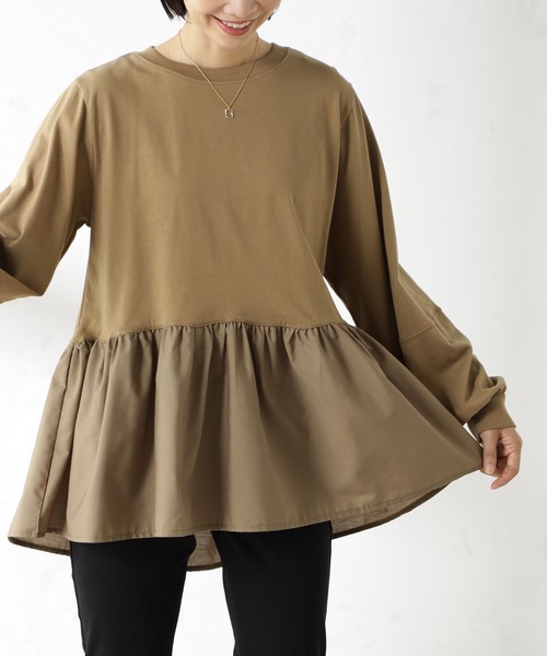 FOUND GOOD（ファウンドグッド）の「布帛裾切替プルオーバー（Tシャツ/カットソー・レディース・ブラック/グレー系/ブラウン系3/ホワイト系5/レッド系8/グレー系8・S/M/L）」の7枚目の写真