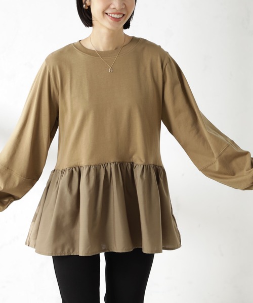 FOUND GOOD（ファウンドグッド）の「布帛裾切替プルオーバー（Tシャツ/カットソー・レディース・ブラック/グレー系/ブラウン系3/ホワイト系5/レッド系8/グレー系8・S/M/L）」の9枚目の写真