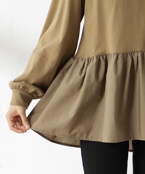 FOUND GOOD（ファウンドグッド）の「布帛裾切替プルオーバー（Tシャツ/カットソー・レディース・ブラック/グレー系/ブラウン系3/ホワイト系5/レッド系8/グレー系8・S/M/L）」の10枚目の写真