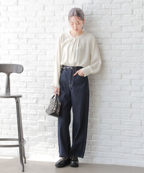 GLOBAL WORK（グローバルワーク）の「さらさらリラックス2WAYタック長袖/115540（シャツ/ブラウス・レディース・ブラック/ミント/コーラルピンク/モカ/アイボリー・LARGE/MEDIUM）」の8枚目の写真