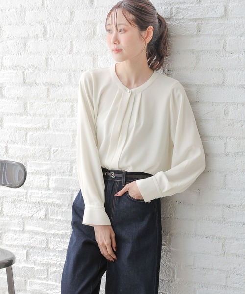 GLOBAL WORK（グローバルワーク）の「さらさらリラックス2WAYタック長袖/115540（シャツ/ブラウス・レディース・ブラック/ミント/コーラルピンク/モカ/アイボリー・LARGE/MEDIUM）」の9枚目の写真