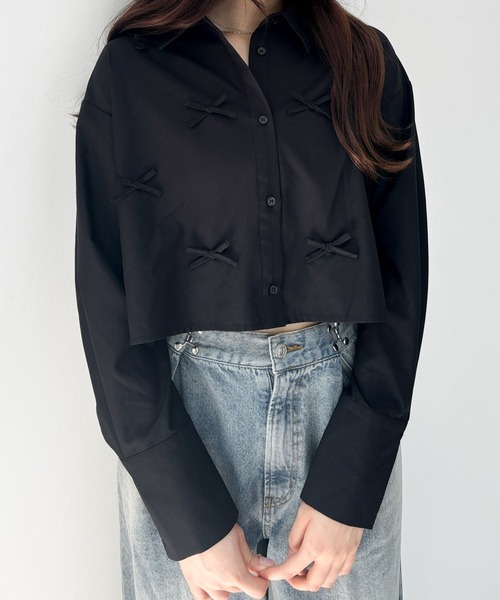 Heather(ヘザー)の「リボンモチーフシャツ 146563(シャツ/ブラウス・レディース・ブラック/オフホワイト/ブラウン系その他・FREE)」の2枚目の写真