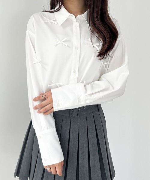 Heather(ヘザー)の「リボンモチーフシャツ 146563(シャツ/ブラウス・レディース・ブラック/オフホワイト/ブラウン系その他・FREE)」の4枚目の写真