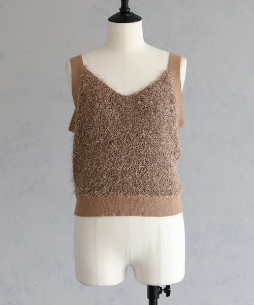 HER CLOSET（ハークローゼット）の「【vingtrois】フリンジニットビスチェ（ベスト・レディース・ブラウン/ブラック/アイボリー・M）」の4枚目の写真
