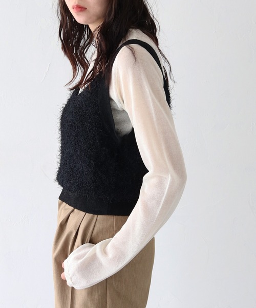 HER CLOSET（ハークローゼット）の「【vingtrois】フリンジニットビスチェ（ベスト・レディース・ブラウン/ブラック/アイボリー・M）」の16枚目の写真