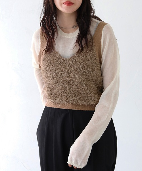 HER CLOSET（ハークローゼット）の「【vingtrois】フリンジニットビスチェ（ベスト・レディース・ブラウン/ブラック/アイボリー・M）」の21枚目の写真