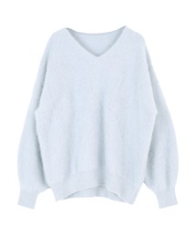カシミヤブレンドVネックボリュームスリーブニット