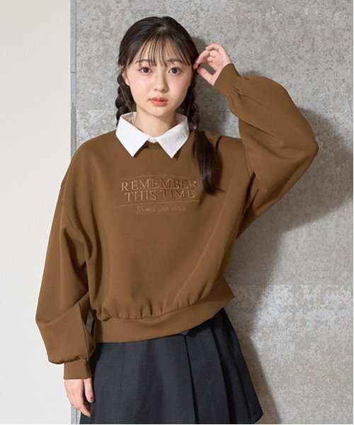 LOVETOXIC（ラブトキシック）の「衿つきダンボールプルオーバー（スウェット・キッズ・モカ/アイボリー/トップグレー/ブラック・S/M/L）」の4枚目の写真