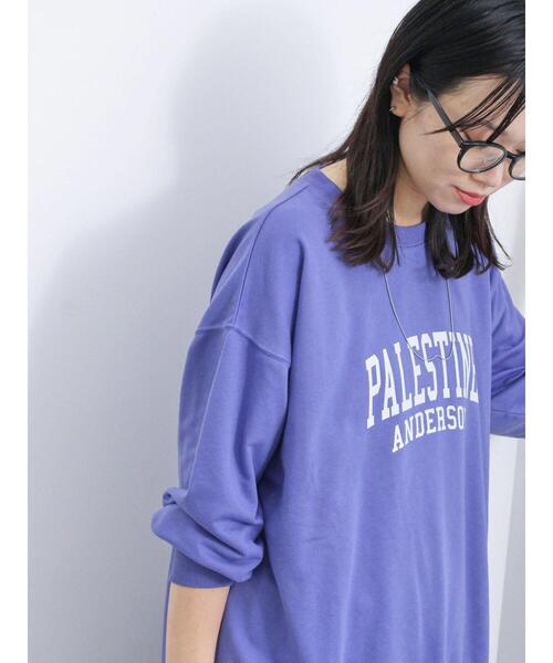 Samansa Mos2 blue（サマンサモスモスブルー）の「ミニ裏毛ロゴプリントプルオーバー（Tシャツ/カットソー・レディース・キナリ/パープル/チャコールグレー・F）」の13枚目の写真