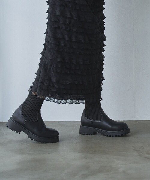 coen（コーエン）の「防滑リブニットブーツ（WEB限定サイズ）（ブーツ・レディース・ブラウン/ブラック・22.5cm/23.5cm/24.5cm）」の4枚目の写真