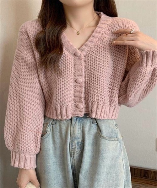 FREE STYLISTS(フリー スタイリスト)の「ショート丈Vネックニットカーディガン(ニット/セーター・レディース・ホワイト/ピンク/イエロー/ブルー/ライトグリーン・FREE)」の7枚目の写真