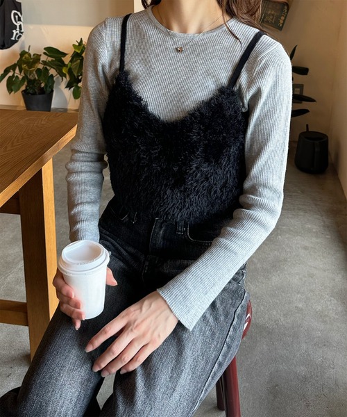 LE MORE（リモア）の「ファーニットビスチェ（ベスト・レディース・アイボリー/ブラック/グレー・FREE）」の3枚目の写真