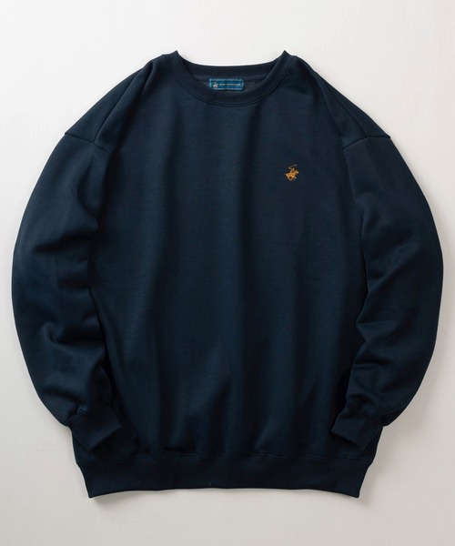 BEVERLY HILLS POLO CLUB(ビバリーヒルズポロクラブ)の「【0】【BEVERLY HILLS POLO CLUB/ビバリーヒルズポロクラブ】ブランドロゴ ワンポイント刺繍 &ブランドネーム刺繍 クルーネックスウェット/ワイドシルエット/裏起毛(スウェット・メンズ・ブラック/アイボリー/ネイビー/ブラウン/グリーン・M/L/XL)」の5枚目の写真