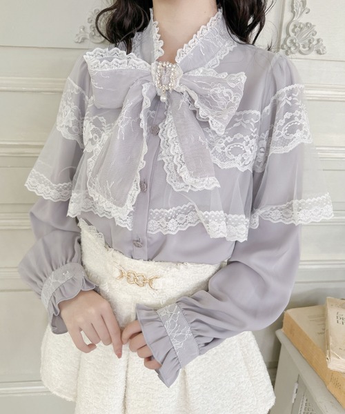 【セール】レーストリムケープブラウス（シャツ/ブラウス）｜ROJITA（ロジータ）