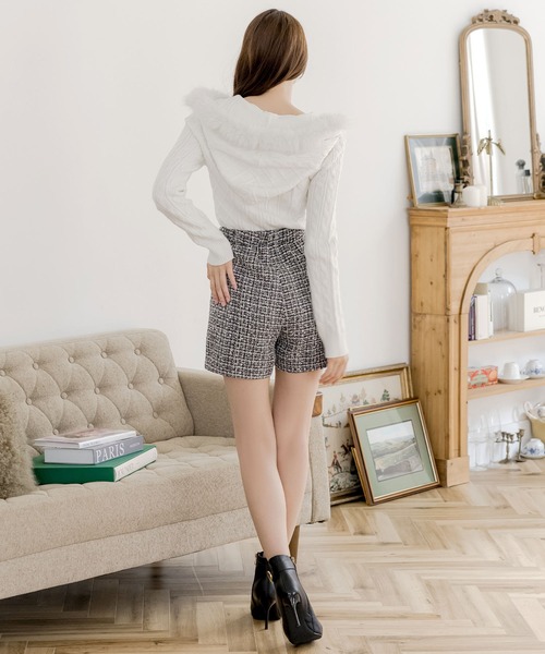 Julia Boutique（ジュリアブティック）の「ファー付きパーカーニットトップス（ニット/セーター・レディース・ピンク/ブラウン/ホワイト/クリーム/グレー/ブラック・ONE）」の8枚目の写真