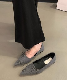 メニー リボン ポインテッド フラット パンプス