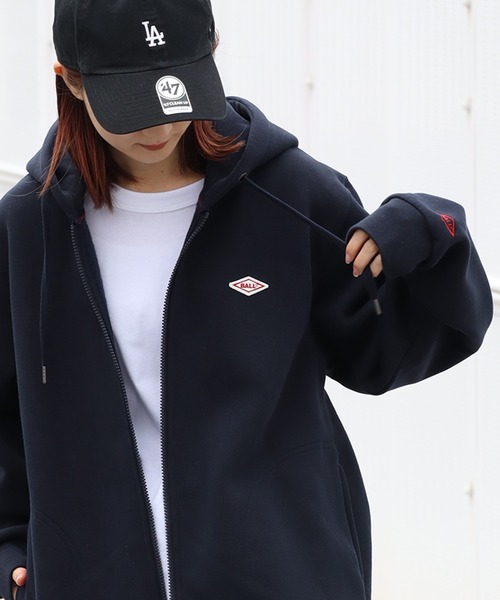 セール】【BALL/ボール】ワンポイントロゴワッペン 裏起毛ジップ