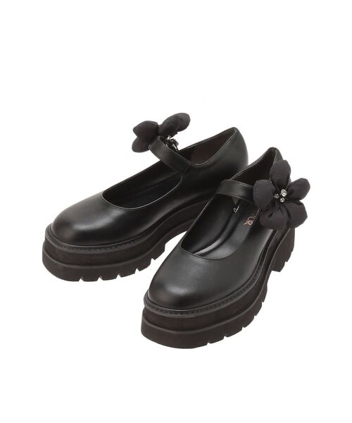 CALNAMUR（カルナムール）の「2WAY FLOWER CLIP PLATFORM LOAFERS/2WAYフラワークリッププラットフォームローファー（ローファー・レディース・ホワイト/ブラック・SMALL/MEDIUM/LARGE）」の2枚目の写真