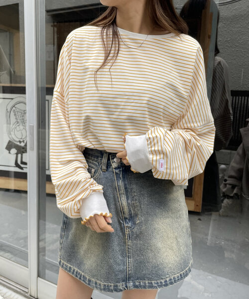mline（エムライン）の「[mline]ビッグボーダーメロウT（Tシャツ/カットソー・レディース・イエロー/ブルー/オフホワイト・FREE）」の3枚目の写真