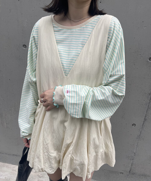 mline（エムライン）の「[mline]ビッグボーダーメロウT（Tシャツ/カットソー・レディース・イエロー/ブルー/オフホワイト・FREE）」の2枚目の写真