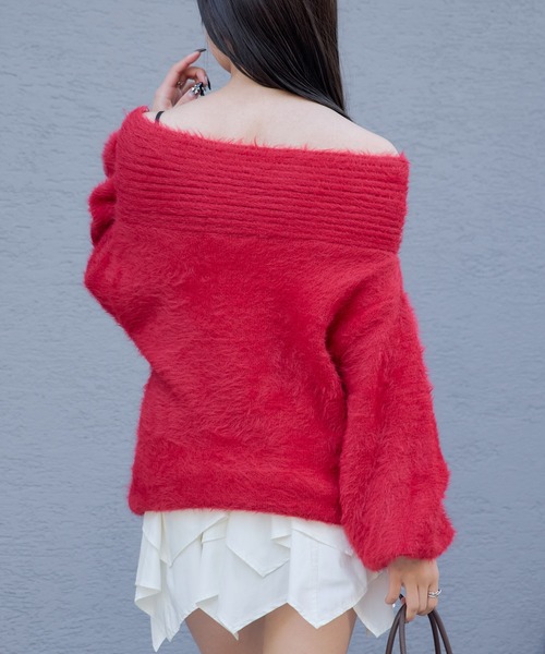 RAY CASSIN（レイカズン）の「シャギーオフショルニット（ニット/セーター・レディース・アイボリー/ブラック系その他2/グレー/レッド・FREE）」の8枚目の写真