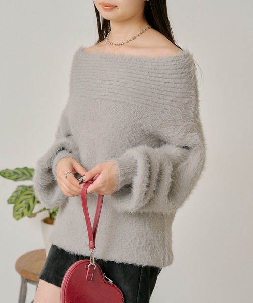 RAY CASSIN（レイカズン）の「シャギーオフショルニット（ニット/セーター・レディース・アイボリー/ブラック系その他2/グレー/レッド・FREE）」の19枚目の写真