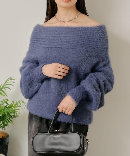 RAY CASSIN（レイカズン）の「シャギーオフショルニット（ニット/セーター・レディース・アイボリー/ブラック系その他2/グレー/レッド・FREE）」の21枚目の写真