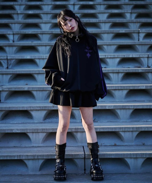 『REFLEM/レフレム』ポーチ付きジャージフリルスカート ブラック×パープル REFLEM スカート 「REFLEM/レフレム」ポーチ付きジャージフリル