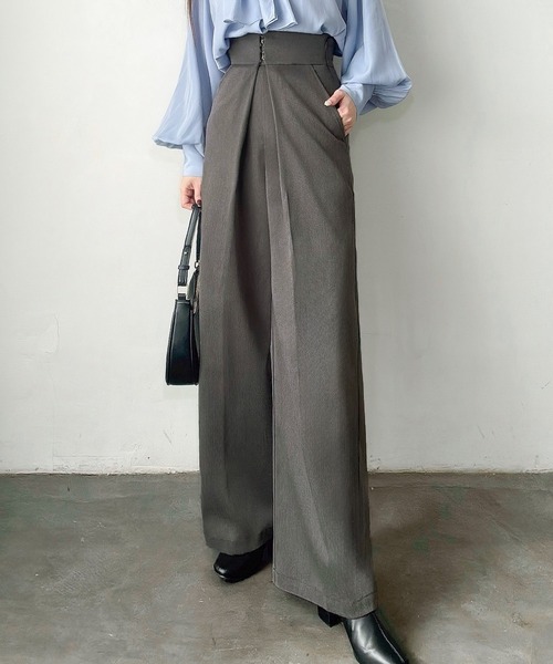 ORIGINAL) インバーテッドタックワイドスラックス (black
