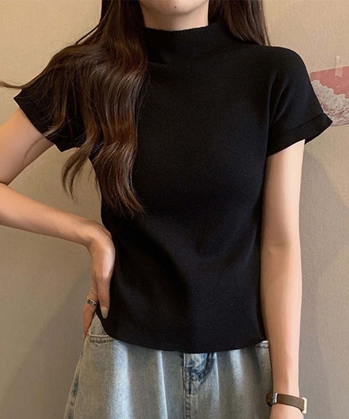 aimoha(アイモハ)の「ボトルネックフィットTシャツ (SS)(Tシャツ/カットソー・レディース・ベージュ/ホワイト/グレー/ブラック/ライトベージュ・FREE)」の10枚目の写真