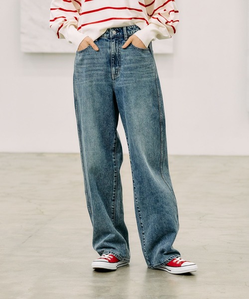 GLOBAL WORK(グローバルワーク)の「GOODデニムバギーパンツTall/209300(デニムパンツ・レディース・ベージュ/ネイビー/ブルー/グレー/ライトブルー・X-LARGE/LARGE/MEDIUM/SMALL)」の5枚目の写真