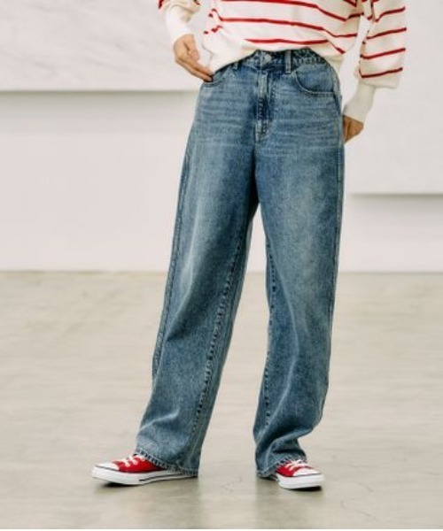 GLOBAL WORK(グローバルワーク)の「GOODデニムバギーパンツTall/209300(デニムパンツ・レディース・ベージュ/ネイビー/ブルー/グレー/ライトブルー・X-LARGE/LARGE/MEDIUM/SMALL)」の8枚目の写真