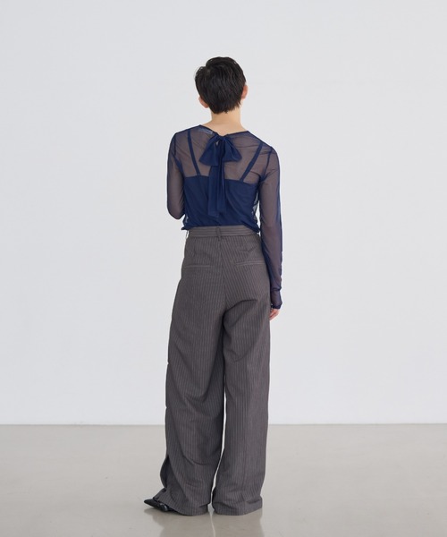 トップス ribbon square neck blouse haek セール】sheer ribbon tops/シアーリボントップス（Tシャツ