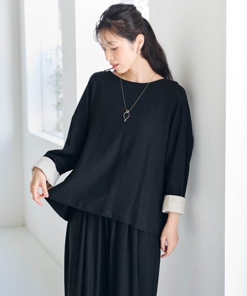 SMILE LAND（スマイルランド）の「＜大きいサイズ＞２WAY麻混ジャケット【Otona Purete】（ノーカラージャケット・レディース・ブラック/ベージュ・L/LL/3L/4L/5L）」の8枚目の写真