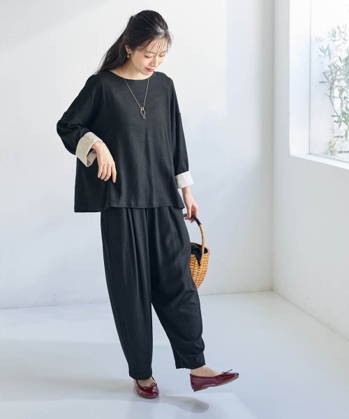 SMILE LAND（スマイルランド）の「＜大きいサイズ＞２WAY麻混ジャケット【Otona Purete】（ノーカラージャケット・レディース・ブラック/ベージュ・L/LL/3L/4L/5L）」の13枚目の写真