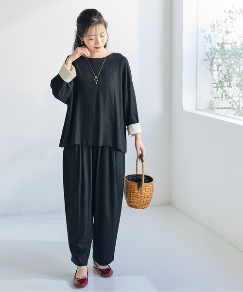 SMILE LAND（スマイルランド）の「＜大きいサイズ＞２WAY麻混ジャケット【Otona Purete】（ノーカラージャケット・レディース・ブラック/ベージュ・L/LL/3L/4L/5L）」の15枚目の写真