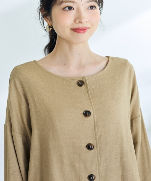 SMILE LAND（スマイルランド）の「＜大きいサイズ＞２WAY麻混ジャケット【Otona Purete】（ノーカラージャケット・レディース・ブラック/ベージュ・L/LL/3L/4L/5L）」の17枚目の写真