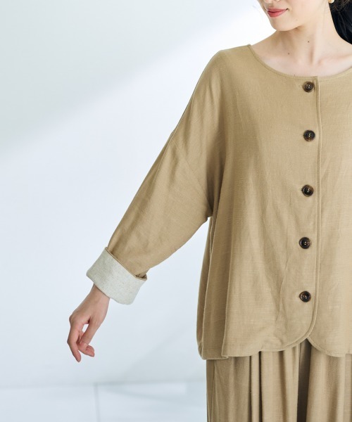 SMILE LAND（スマイルランド）の「＜大きいサイズ＞２WAY麻混ジャケット【Otona Purete】（ノーカラージャケット・レディース・ブラック/ベージュ・L/LL/3L/4L/5L）」の20枚目の写真