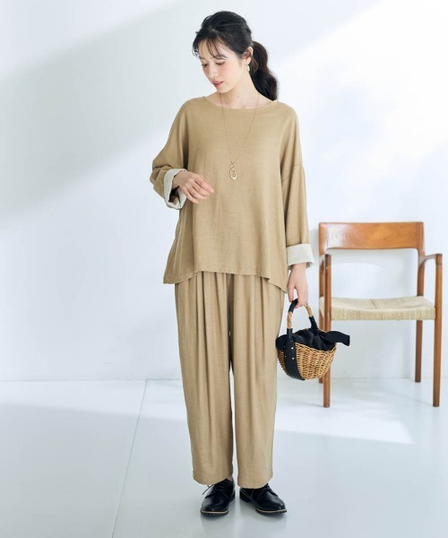 SMILE LAND（スマイルランド）の「＜大きいサイズ＞２WAY麻混ジャケット【Otona Purete】（ノーカラージャケット・レディース・ブラック/ベージュ・L/LL/3L/4L/5L）」の21枚目の写真