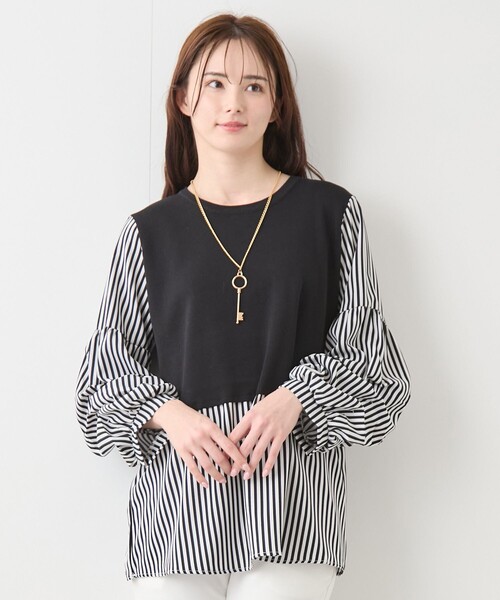 Jayro（ジャイロ）の「異素材切替配色ブラウス（シャツ/ブラウス・レディース・ブラック/ブラック系その他/ホワイト・FREE）」の3枚目の写真