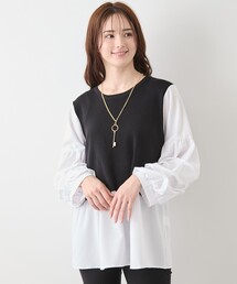 異素材切替配色ブラウス