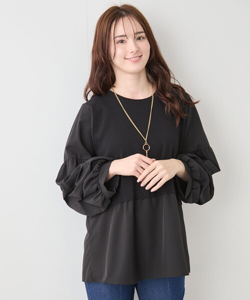 Jayro（ジャイロ）の「異素材切替配色ブラウス（シャツ/ブラウス・レディース・ブラック/ブラック系その他/ホワイト・FREE）」の4枚目の写真