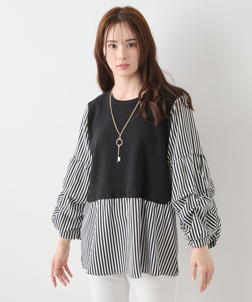 Jayro（ジャイロ）の「異素材切替配色ブラウス（シャツ/ブラウス・レディース・ブラック/ブラック系その他/ホワイト・FREE）」の13枚目の写真
