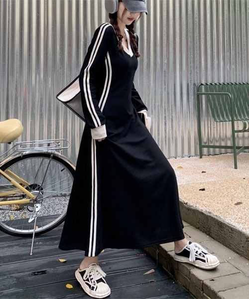 urge:(アージコロン )の「【URGE:】サイドライン 長袖 タイト ワンピース(ワンピース・レディース・ブラック・MEDIUM/LARGE/X-LARGE)」の4枚目の写真