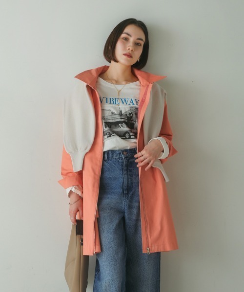 山夫人 新品　BOUJELOUD 中綿ドッキングブークレコート ニットドッキングプルオーバー