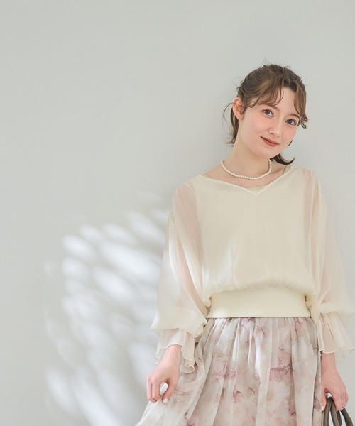 12Twelve Agenda(トゥエルブ アジェンダ)の「ニットインナー付Vネックキャンディスリーブプルオーバー(ニット/セーター・レディース・チャコールグレー/アイボリー/ライトグレー・M)」の12枚目の写真