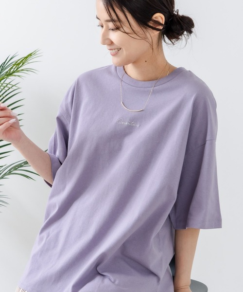 C17(シーセブンティーン)の「【C17/シーセブンティーン】5分袖 刺繍 裾ラウンドTシャツ(Tシャツ/カットソー・レディース・ホワイト/チャコールグレー/ブラック/ライトパープル・MEDIUM/LARGE)」の4枚目の写真