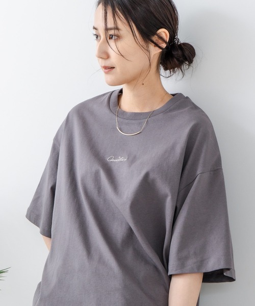 C17(シーセブンティーン)の「【C17/シーセブンティーン】5分袖 刺繍 裾ラウンドTシャツ(Tシャツ/カットソー・レディース・ホワイト/チャコールグレー/ブラック/ライトパープル・MEDIUM/LARGE)」の3枚目の写真