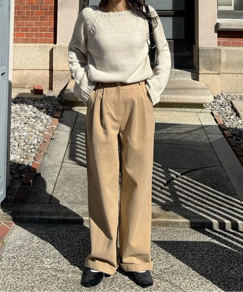 LE MORE（リモア）の「ブラッシュドコットンタックパンツ（チノパンツ・レディース・ベージュ/アイボリー・FREE）」の8枚目の写真